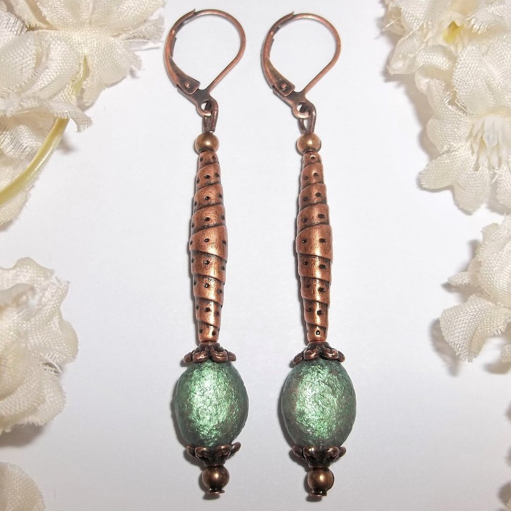Earrings, Green Earrings, Green and Copper Earrings, Earring, Earring Set 7822
